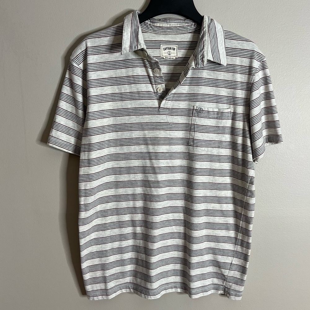 Captain Fin Co. Men's Size Medium Cotton Blend Stripe Pocket Polo HH16